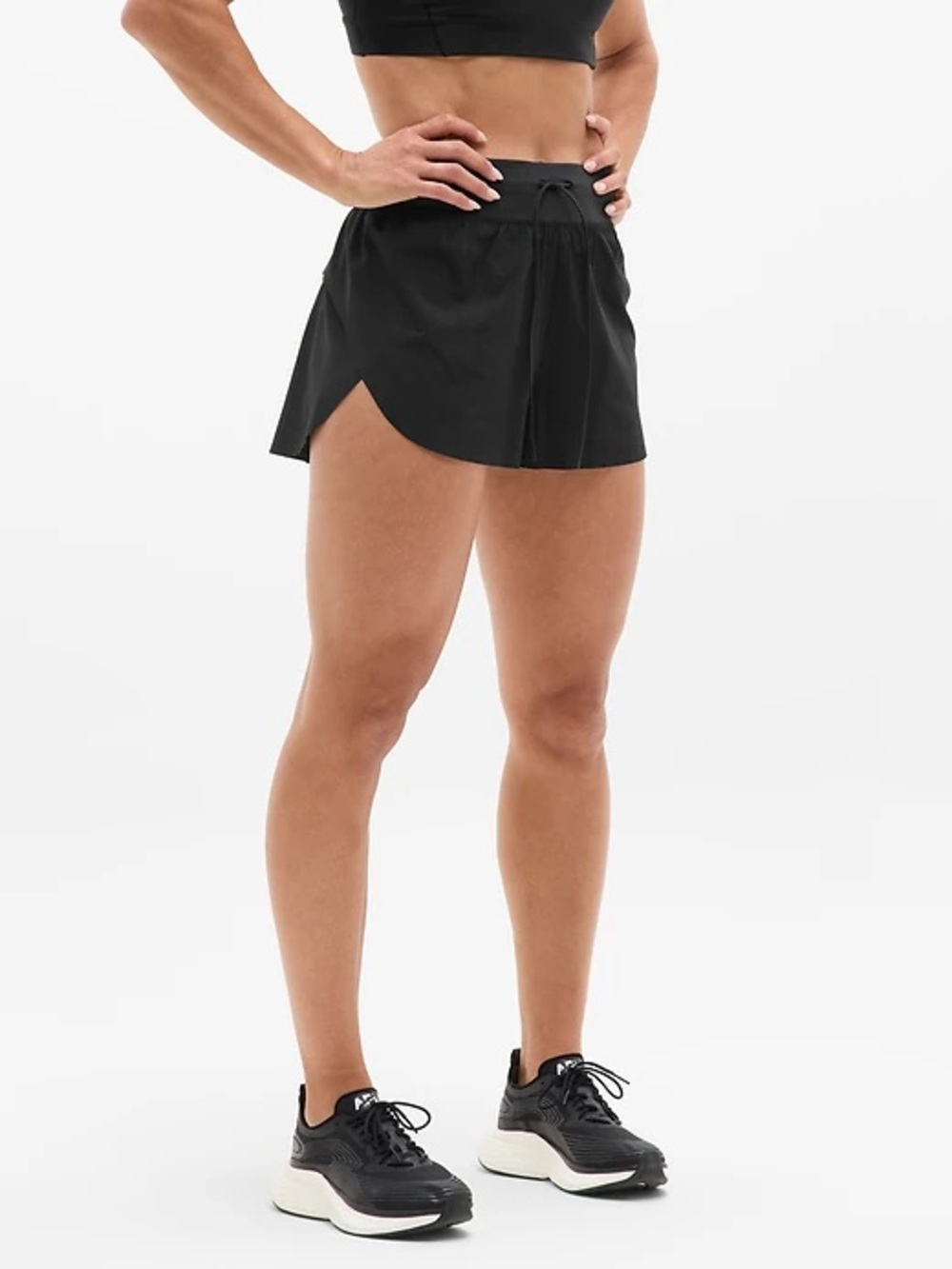 Athleta Glide Perforated Run Shorts XL Black Lined Athletic
